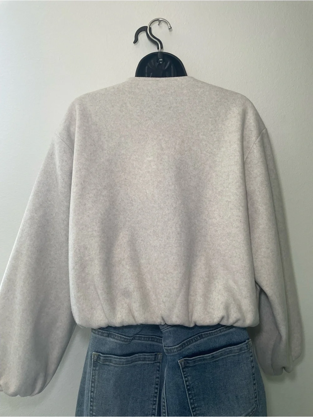 Zara Oatmeal Fleece Zip Bomber Jacket M Minimalist Quiet Luxury Balloon Sleeve